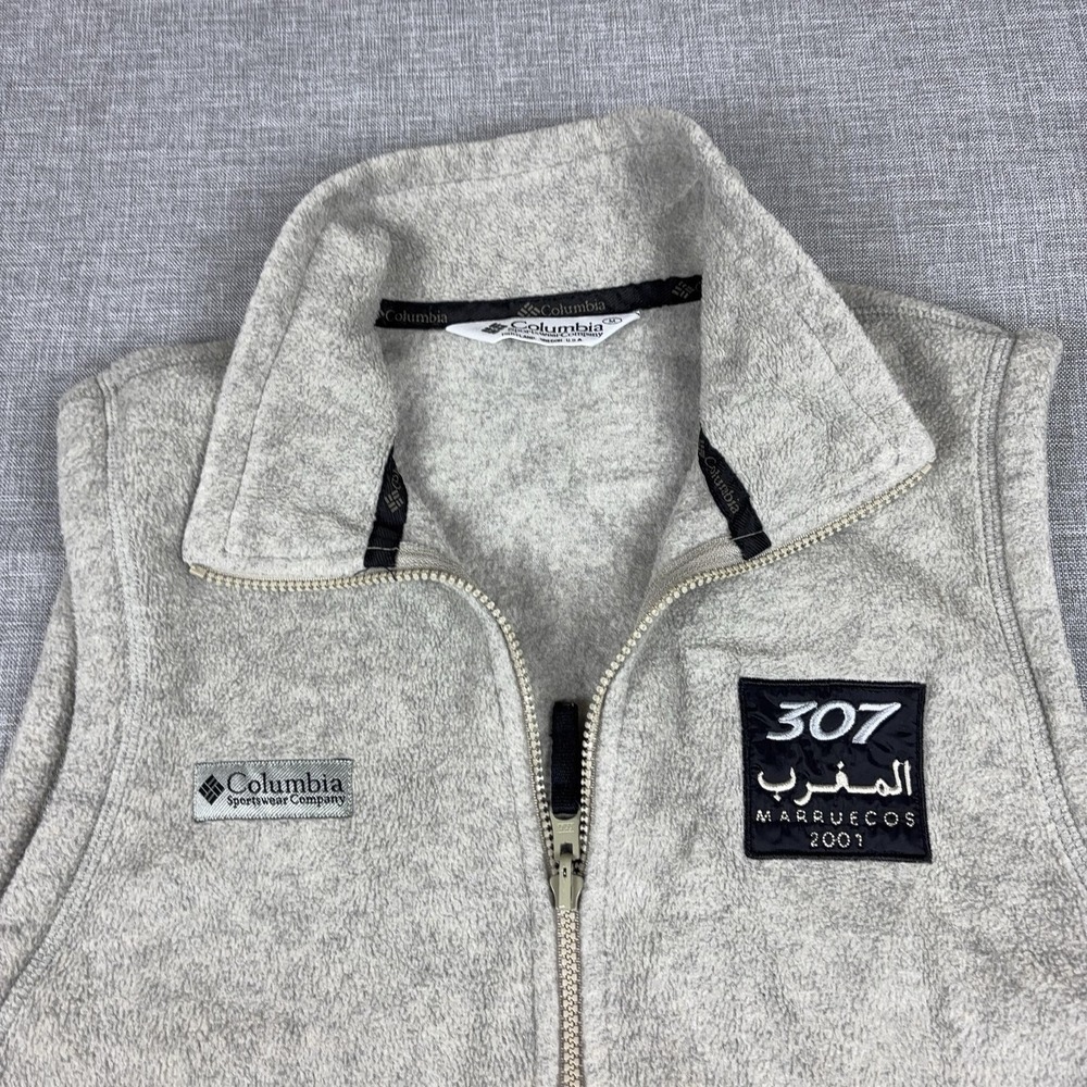 Vintage Columbia Vest‎ Mens Medium Gray Fleece Full Zip 307 Logo 2001 Outdoor
